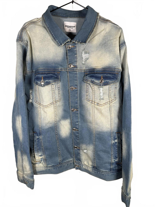 Rockstar Original Thrashed Distressed Denim Jacket Light Wash Men's XXL