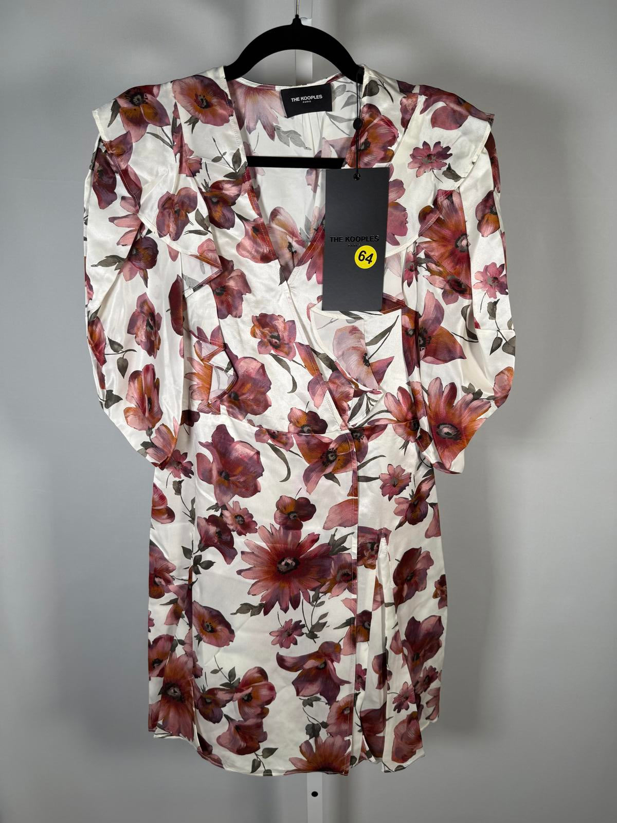The Kooples Pastel Daisy Satin Dress Viscose Silk Blend US Small $418 MSRP NWT