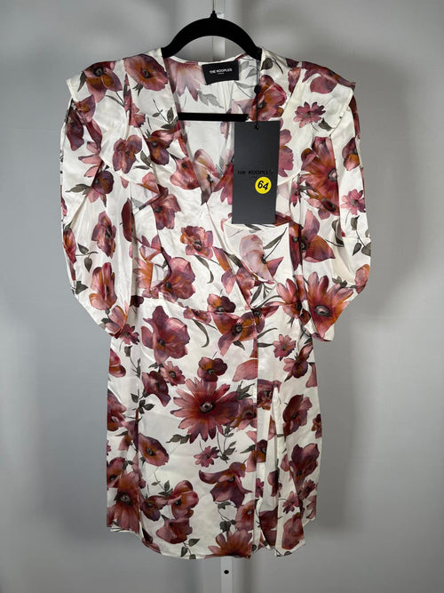 The Kooples Pastel Daisy Satin Dress Viscose Silk Blend US Small $418 MSRP NWT