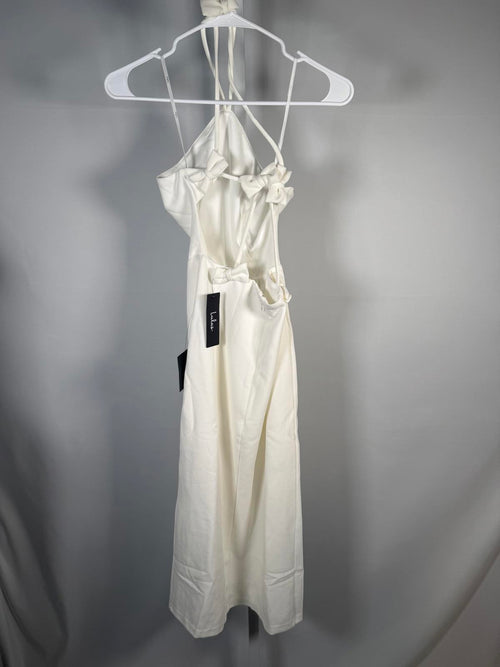 NWT Lulus Glamorous Adornment Ivory Halter Bow Midi Dress XS