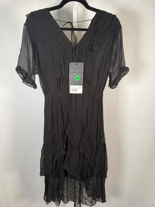 The Kooples Black Ruffle V-Neck High Low Dress 100% Viscose US Small NWT