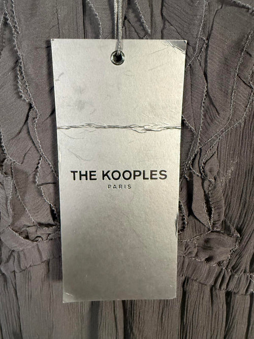 The Kooples Black Ruffle V-Neck High Low Dress 100% Viscose US Small NWT