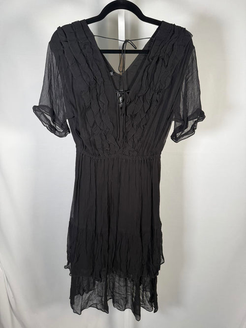The Kooples Black Ruffle V-Neck High Low Dress 100% Viscose US Small NWT