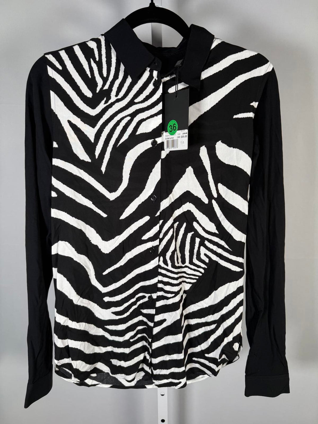 The Kooples Zebra Print Straight Fit Button Down Viscose Shirt US XS NWT