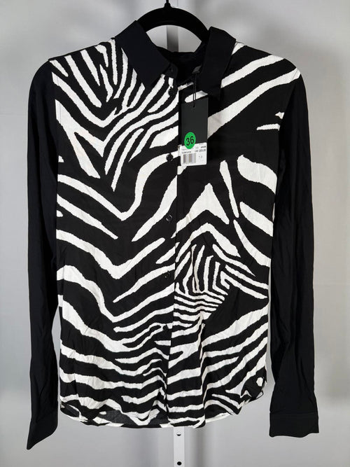 The Kooples Zebra Print Straight Fit Button Down Viscose Shirt US XS NWT