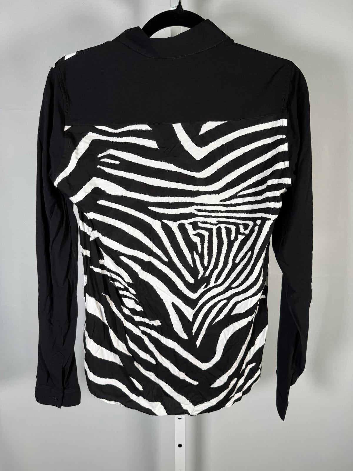 The Kooples Zebra Print Straight Fit Button Down Viscose Shirt US XS NWT