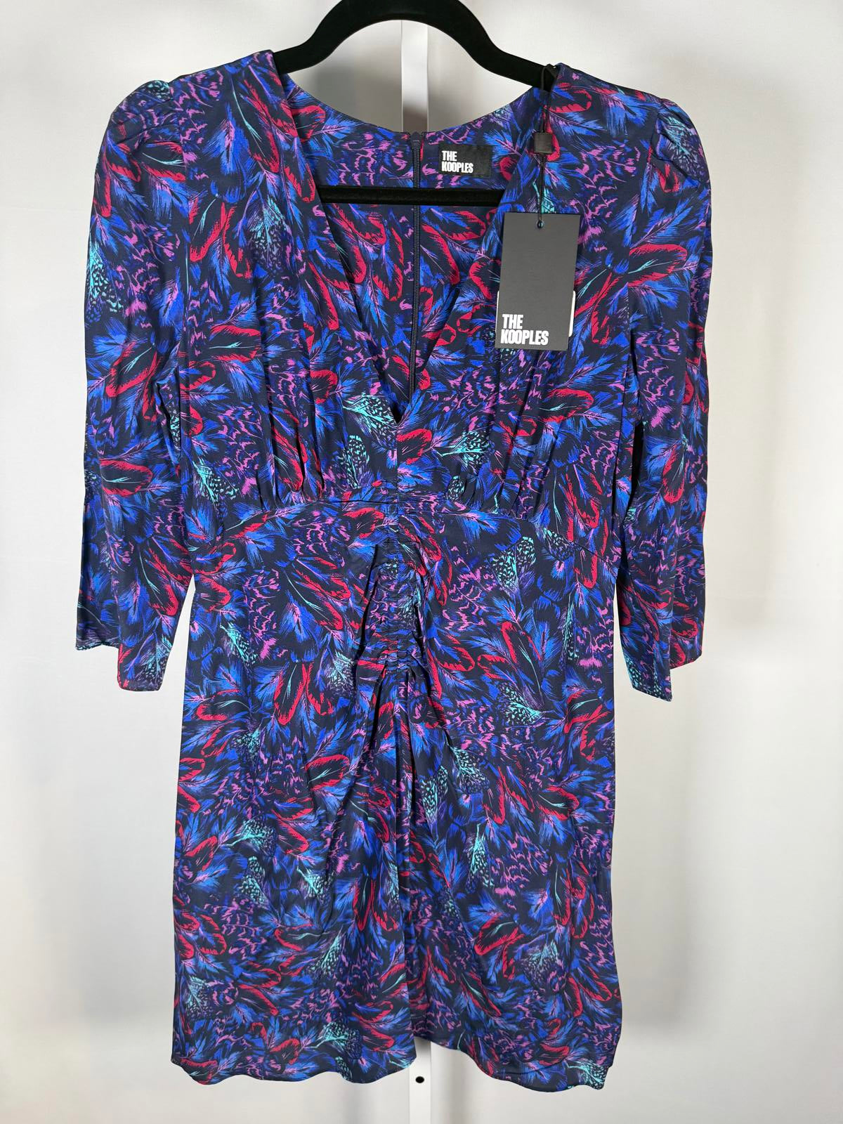 The Kooples Feather Print 3/4 Sleeve Viscose Dress US Size Small NWT