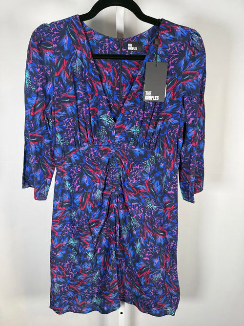 The Kooples Feather Print 3/4 Sleeve Viscose Dress US Size Small NWT