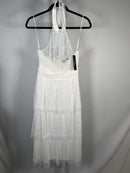 NWT Lulus Positively Precious White Floral Mesh Tiered Halter Midi Dress Small