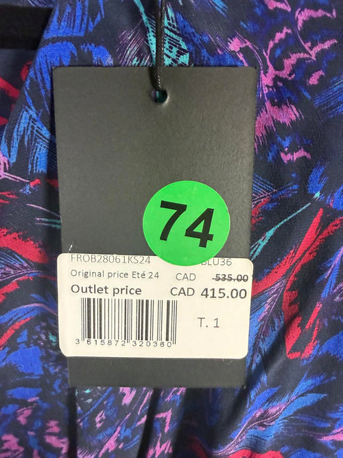 The Kooples Feather Print 3/4 Sleeve Viscose Dress US Size Small NWT