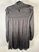 The Kooples Black Smocked High Neck Mini Dress Long Sleeve US Small NWT