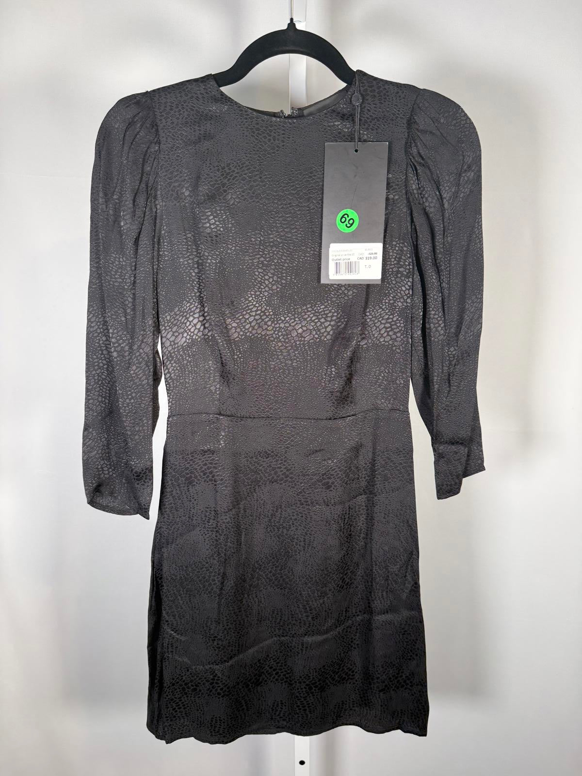 The Kooples Black Textured Mini Dress Long Sleeve 100% Viscose Size US XS NWT