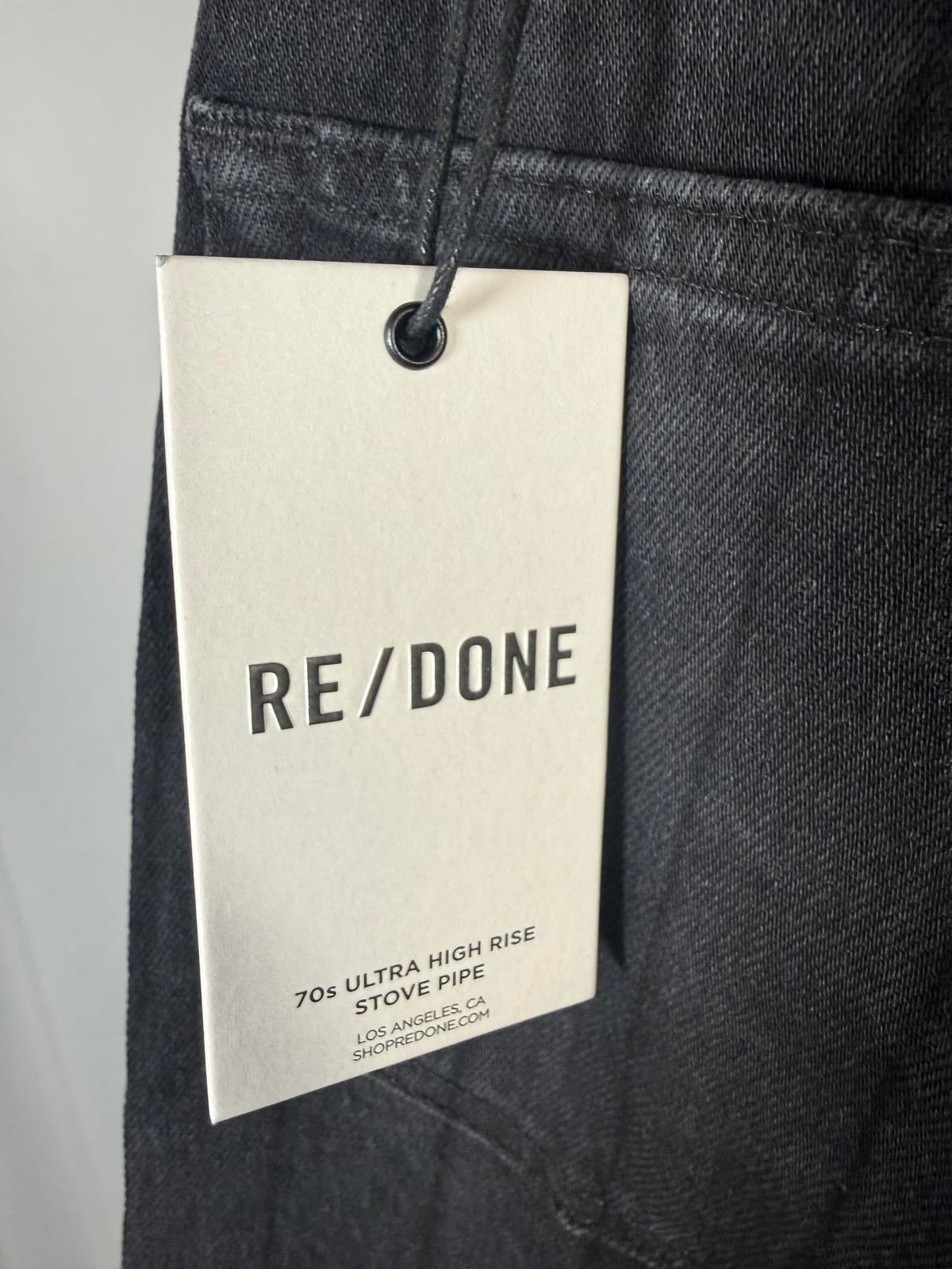 NWT RE/DONE Black Pinstripe Flare Jeans Womens Size 23 High Rise 33” Inseam $295