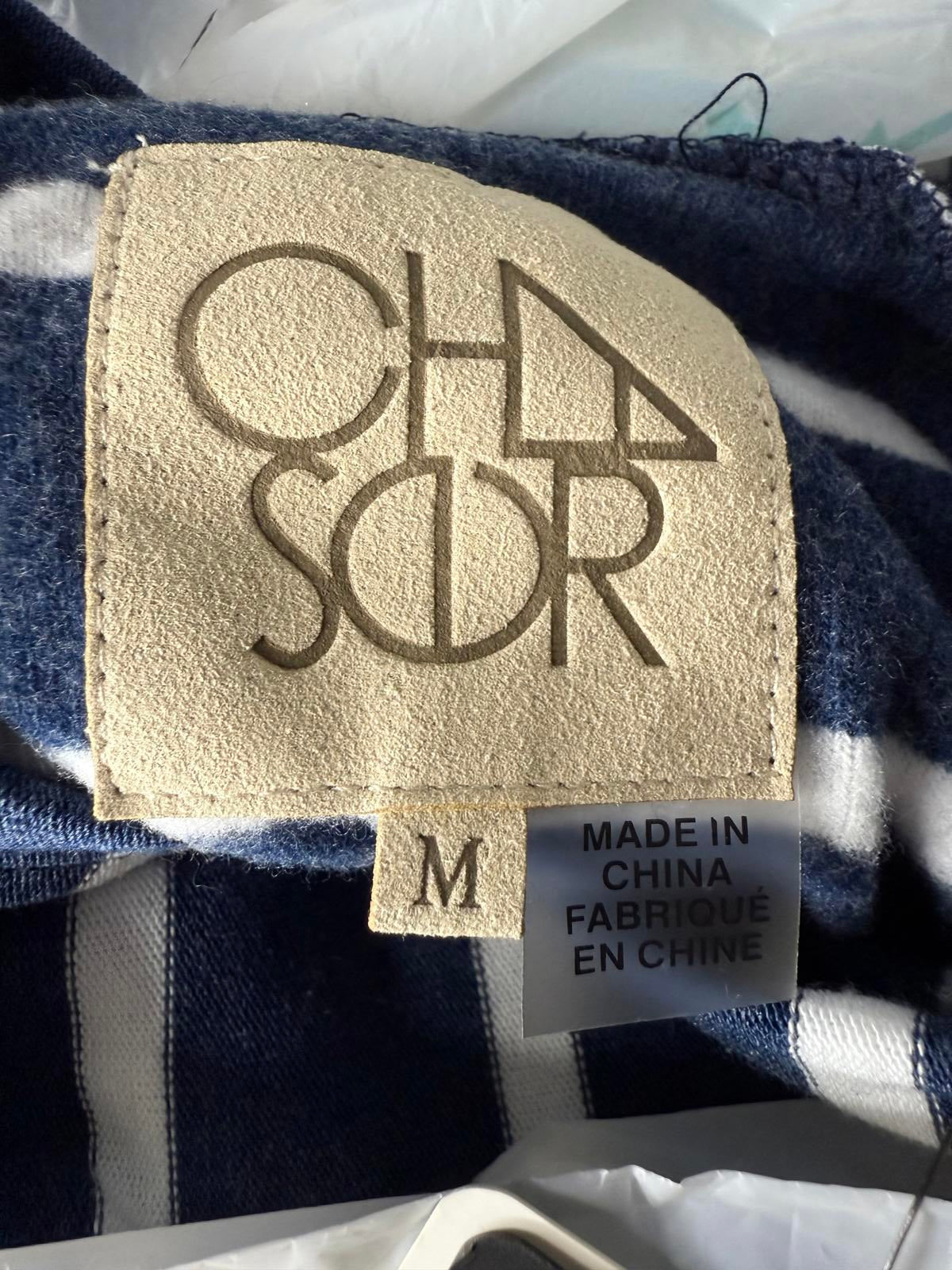 NWT Chaser Navy Stripe Blouson Sleeve Hooded Pullover Hoodie Medium