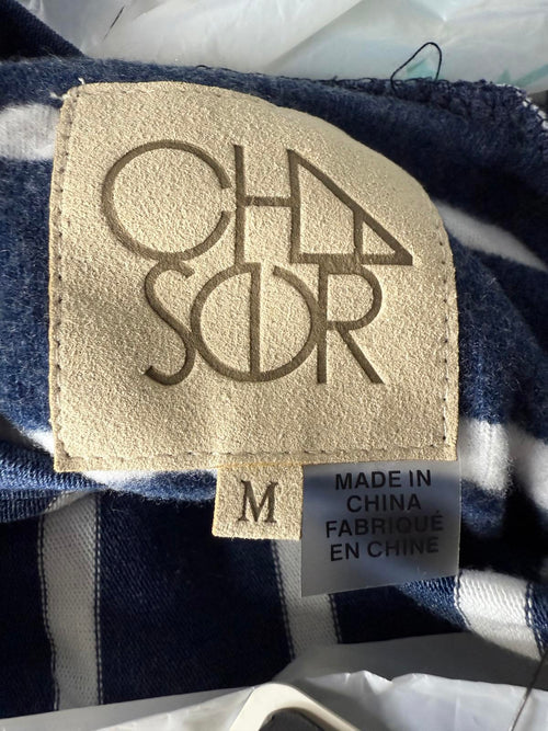 NWT Chaser Navy Stripe Blouson Sleeve Hooded Pullover Hoodie Medium