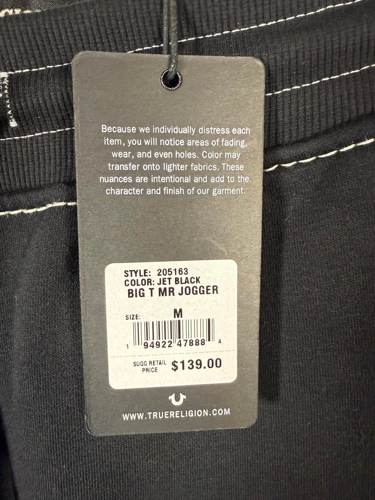 NWT True Religion Big T MR Jogger Sweatpants Jet Black Size Medium 29” Inseam