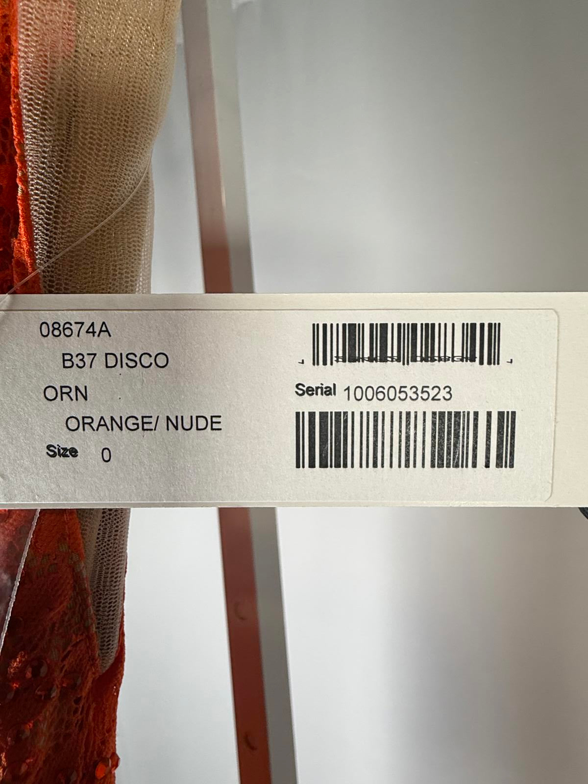 NWT Jovani 08674 Orange Nude Lace Plunging Neck Dress Size 0 Formal Prom Gown
