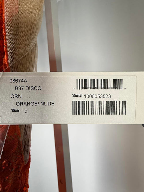 NWT Jovani 08674 Orange Nude Lace Plunging Neck Dress Size 0 Formal Prom Gown
