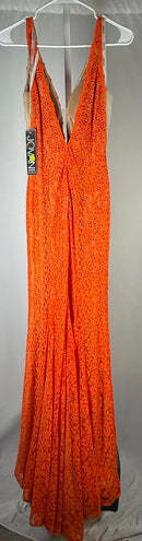 NWT Jovani 08674 Orange Nude Lace Plunging Neck Dress Size 0 Formal Prom Gown