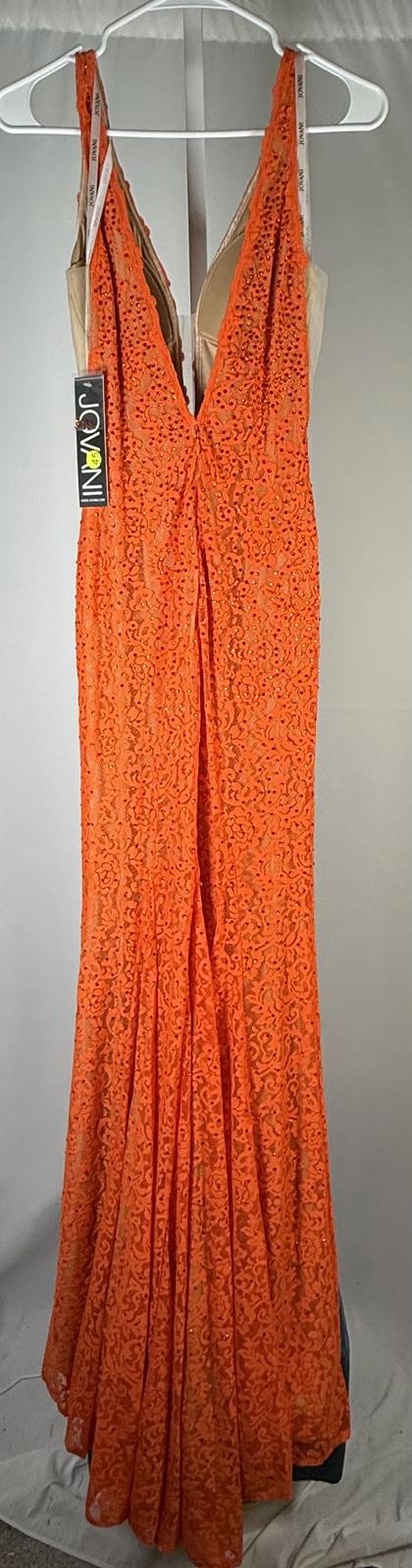 NWT Jovani 08674 Orange Nude Lace Plunging Neck Dress Size 0 Formal Prom Gown