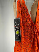 NWT Jovani 08674 Orange Nude Lace Plunging Neck Dress Size 0 Formal Prom Gown