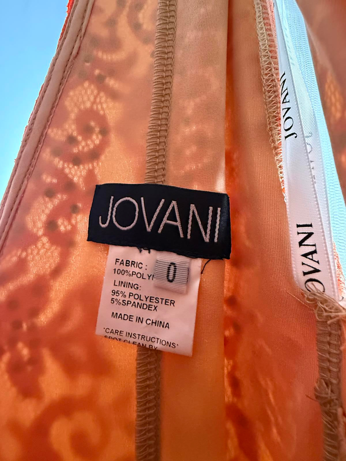 NWT Jovani 08674 Orange Nude Lace Plunging Neck Dress Size 0 Formal Prom Gown