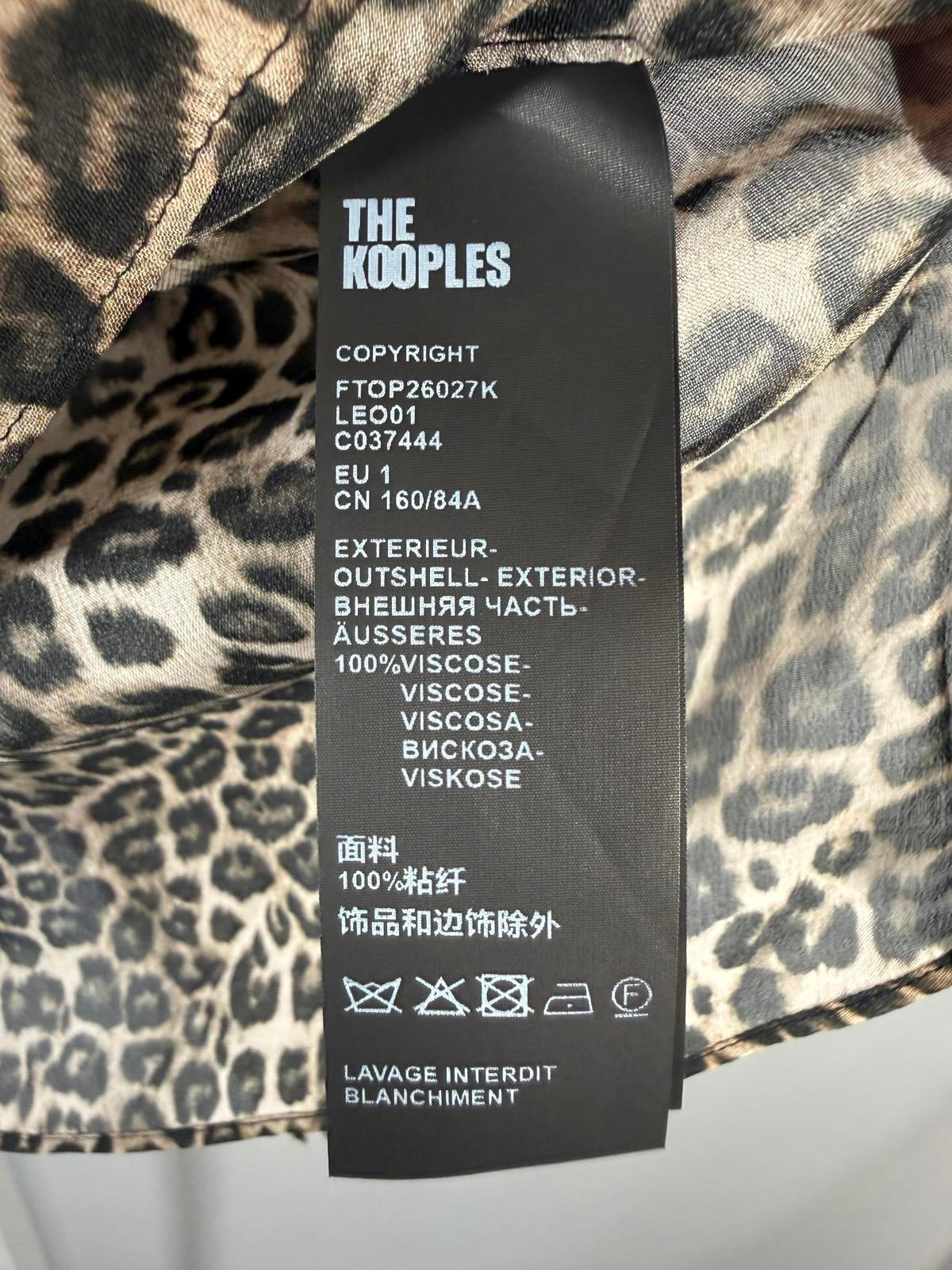 The Kooples Leopard Print Peasant Blouse 100% Viscose Size 1 US Small $215 NWT