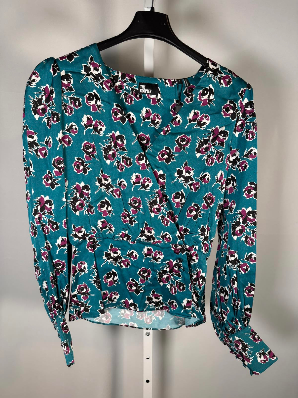 The Kooples Rock Roses Floral Wrap Blouse 100% Viscose US XS FR 0 NWT $245