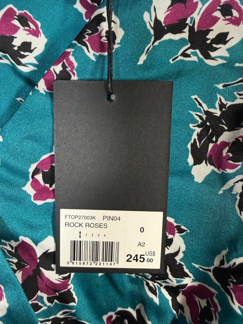 The Kooples Rock Roses Floral Wrap Blouse 100% Viscose US XS FR 0 NWT $245