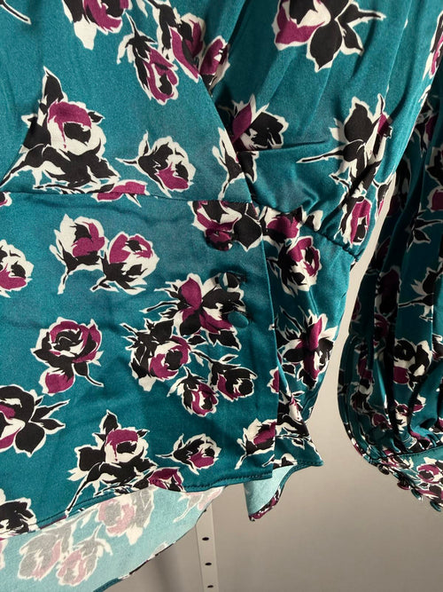 The Kooples Rock Roses Floral Wrap Blouse 100% Viscose US XS FR 0 NWT $245