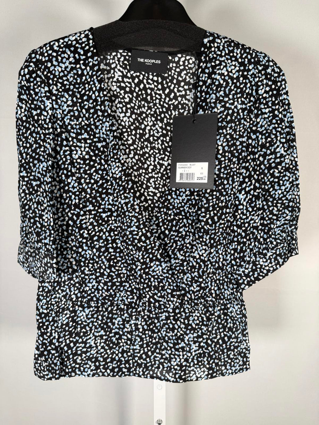 The Kooples Summer Dot Peplum Wrap Blouse 100% Viscose US Small FR 1 NWT $225