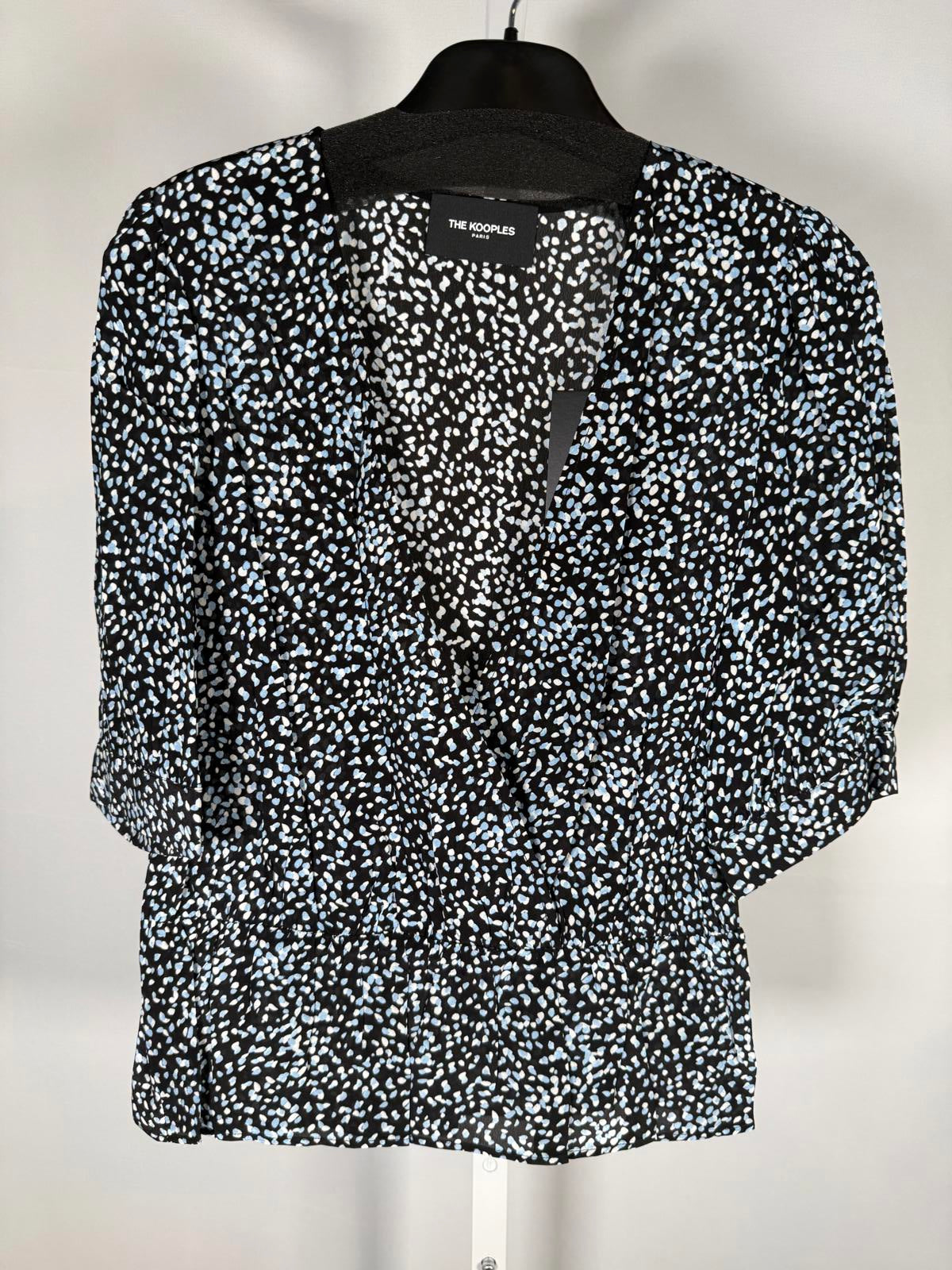 The Kooples Summer Dot Peplum Wrap Blouse 100% Viscose US Small FR 1 NWT $225