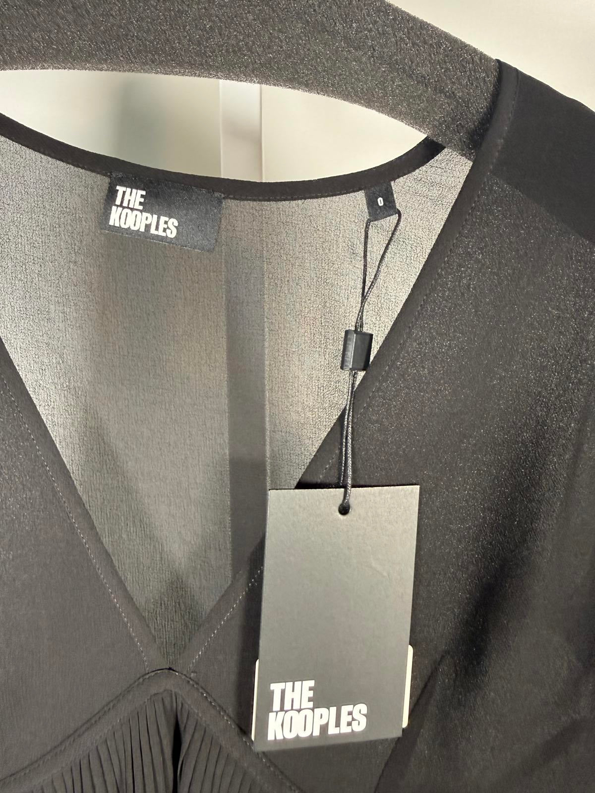 The Kooples Pleated Sheer Ruffle Blouse Black US XS FR 0 NWT $215