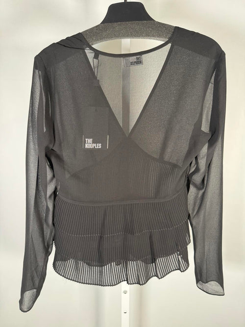 The Kooples Pleated Sheer Ruffle Blouse Black US XS FR 0 NWT $215