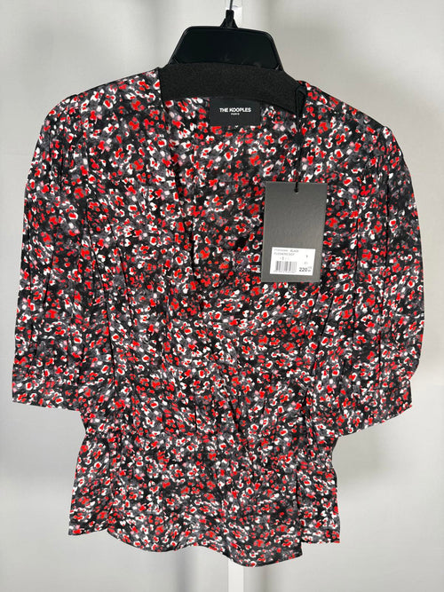 The Kooples Flowers Dot Wrap Peplum Blouse 100% Viscose US Small FR 1 NWT $220