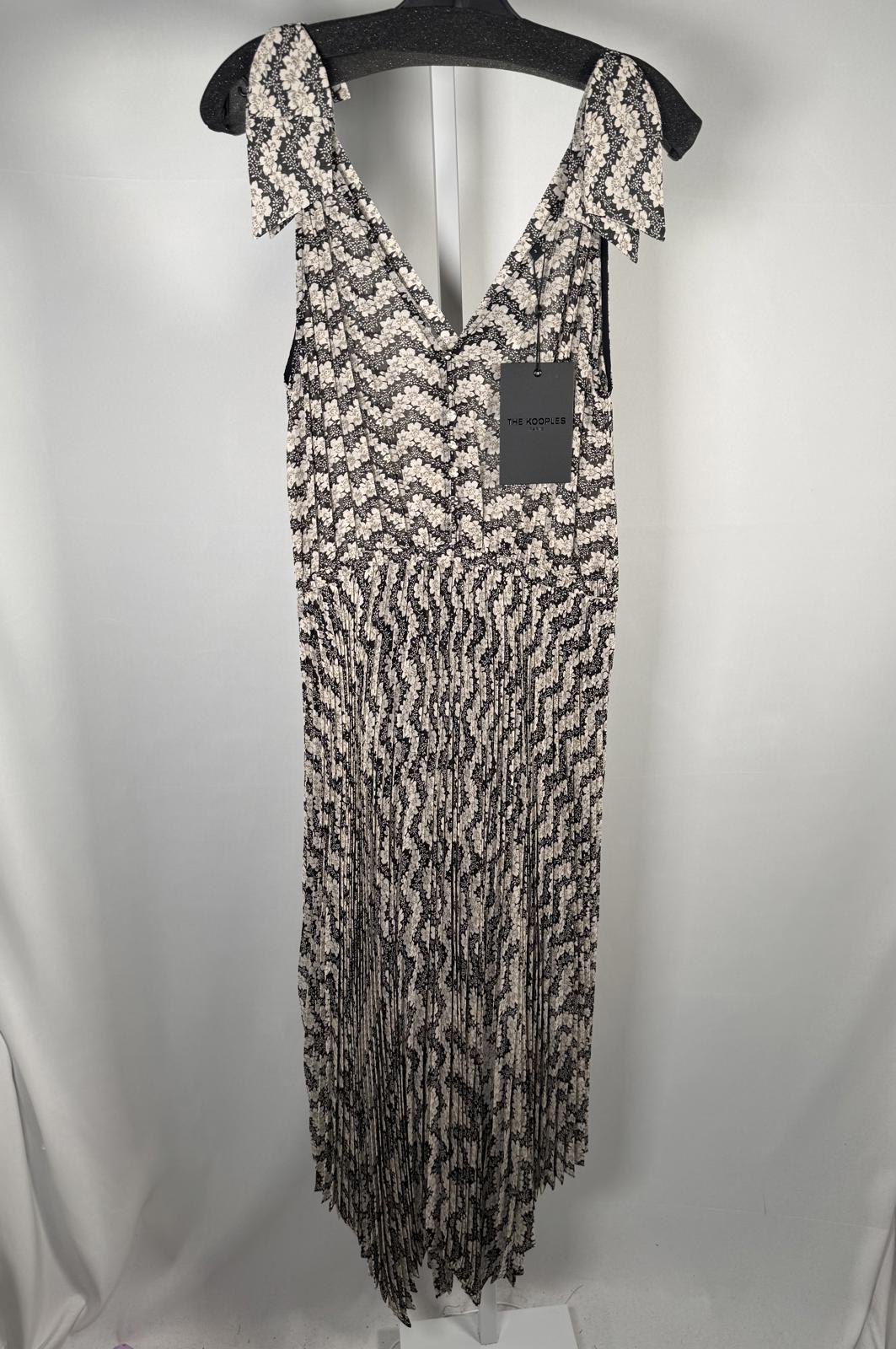 The Kooples Black Jasmin Floral Pleated Midi Dress US Large / Size 3 NWT $415
