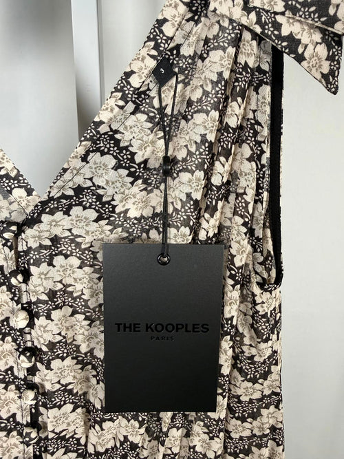 The Kooples Black Jasmin Floral Pleated Midi Dress US Large / Size 3 NWT $415