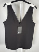 The Kooples Black Lace Trim V-Neck Tank Top US Size Small / FR 1 NWT $165