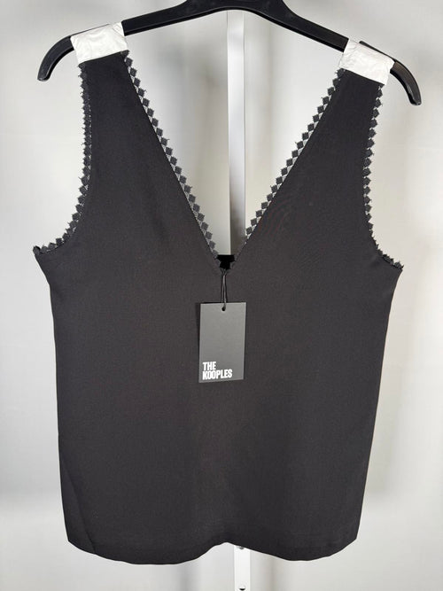 The Kooples Black Lace Trim V-Neck Tank Top US Size Small / FR 1 NWT $165
