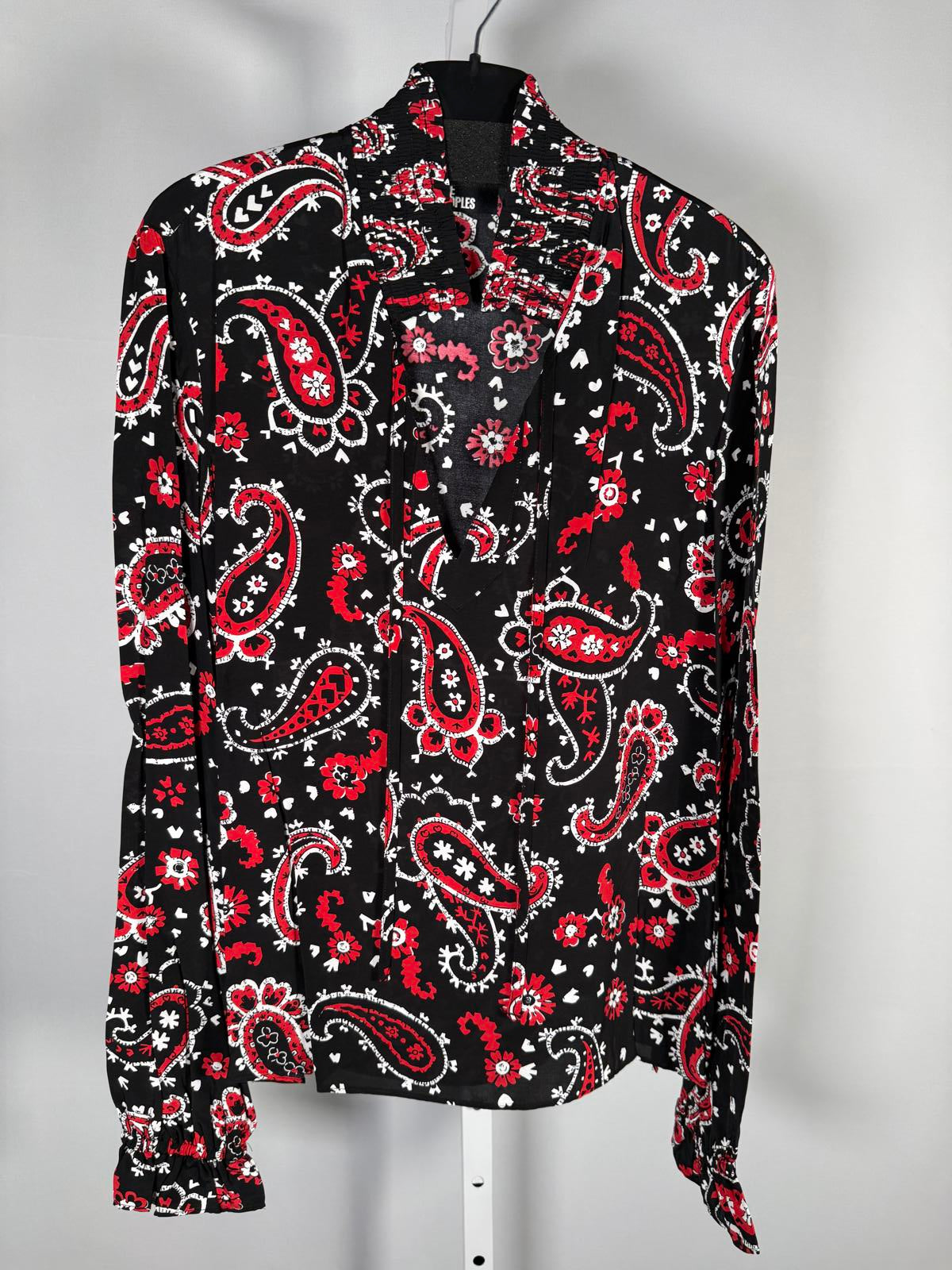 The Kooples Paisley Print Tie Neck Blouse 100% Viscose US XS / FR 0 NWT $215