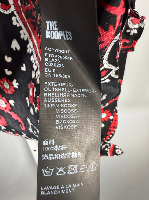 The Kooples Paisley Print Tie Neck Blouse 100% Viscose US XS / FR 0 NWT $215