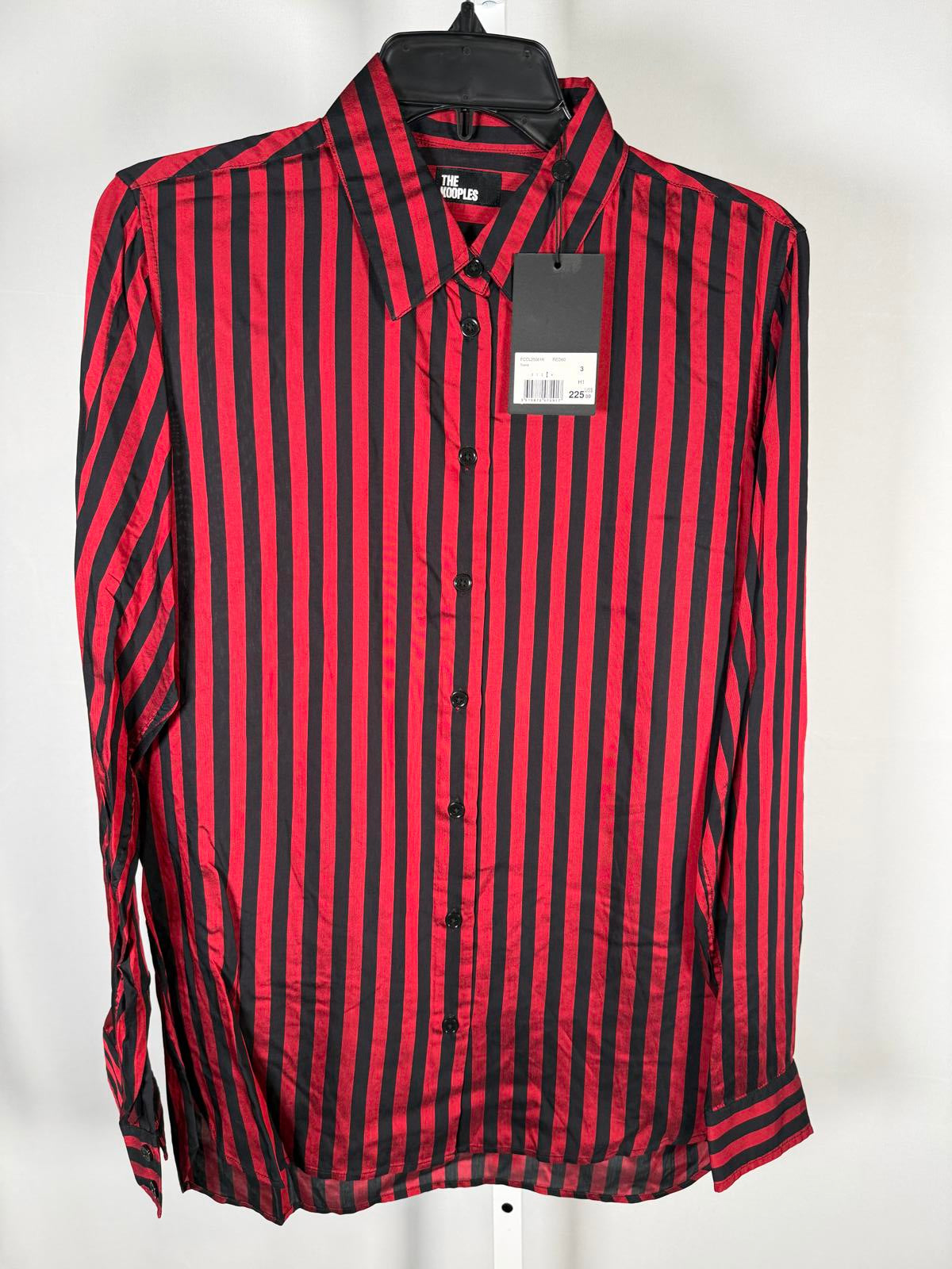 The Kooples Red Black Striped Button Shirt US Size Large / FR 3 NWT $225