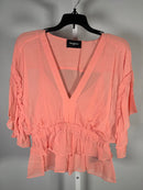 The Kooples Pink Ruffle Peplum Blouse 100% Viscose US Medium / FR 2 NWT $210