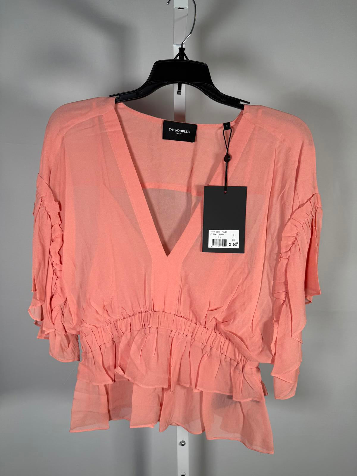 The Kooples Pink Ruffle Peplum Blouse 100% Viscose US Medium / FR 2 NWT $210