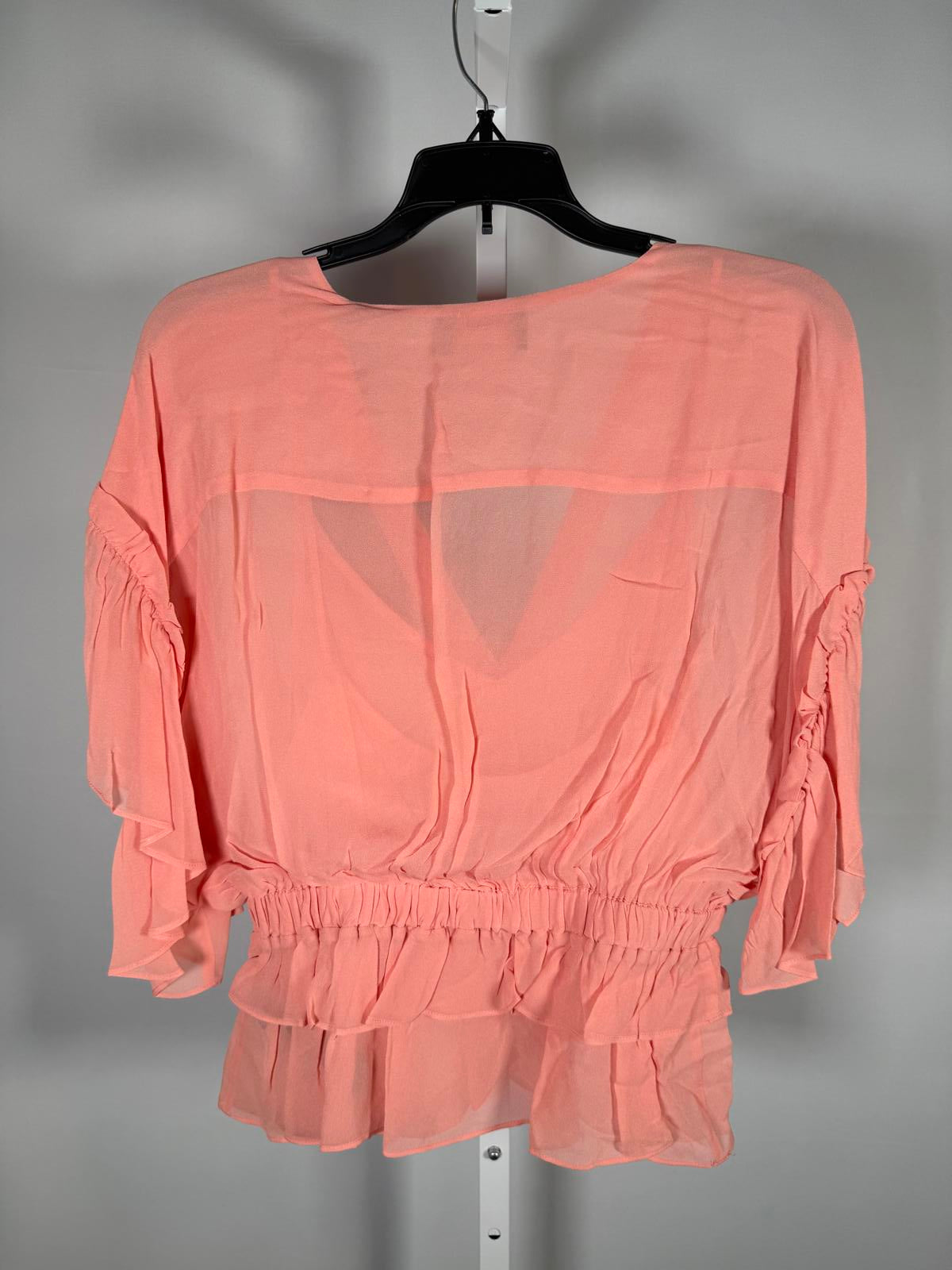 The Kooples Pink Ruffle Peplum Blouse 100% Viscose US Medium / FR 2 NWT $210