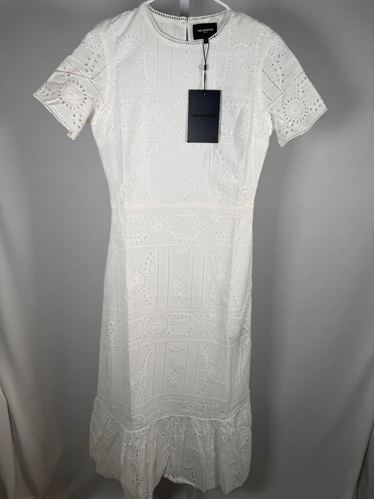 The Kooples Embroidered Eyelet White Maxi Dress US Small / FR 1 NWT $445
