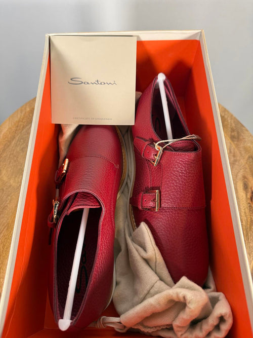 Santoni Made In Italy Red Leather Double Monk Strap Shoe US 5 / EU 35 NWB $900