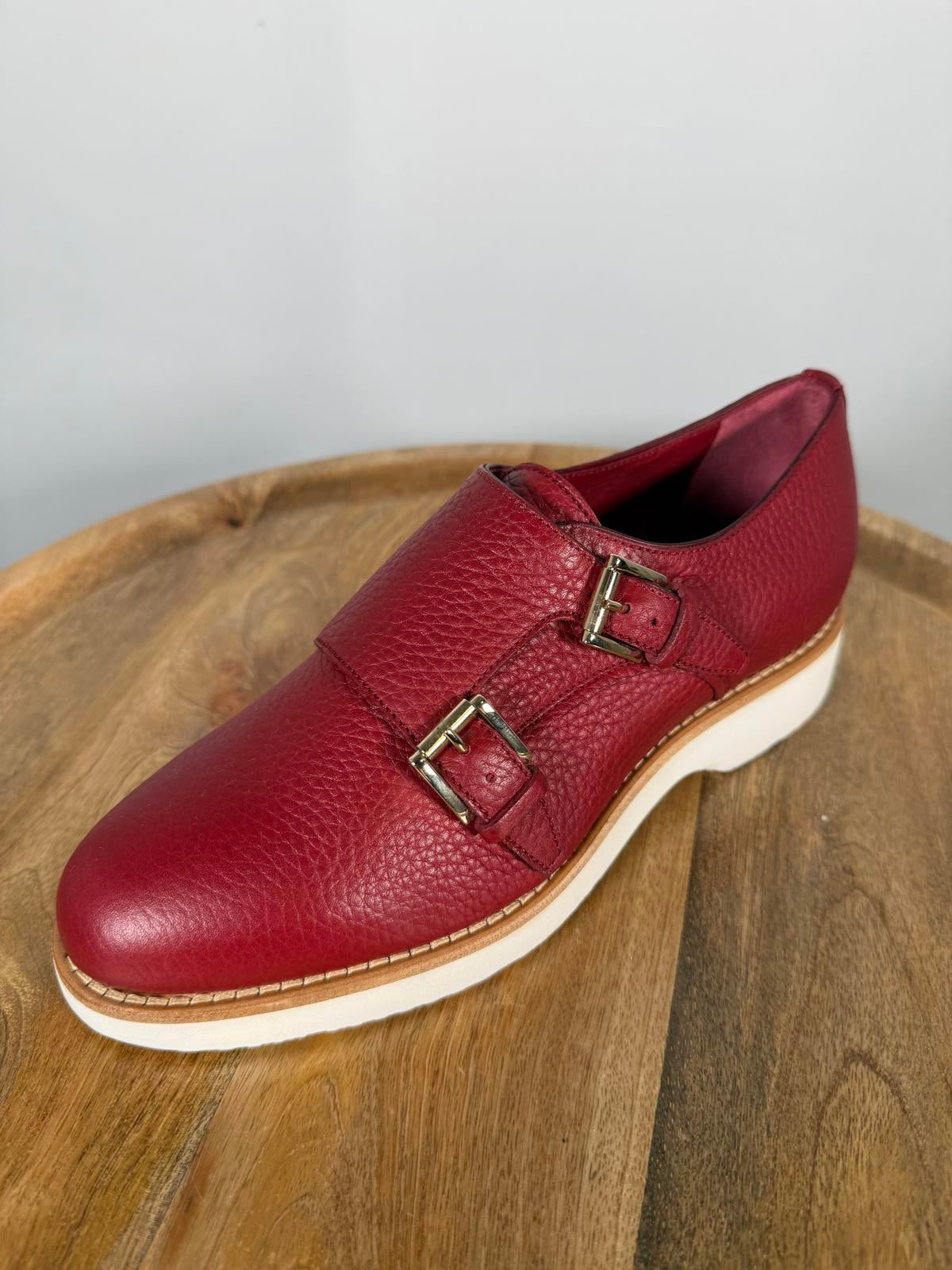 Santoni Made In Italy Red Leather Double Monk Strap Shoe US 5 / EU 35 NWB $900