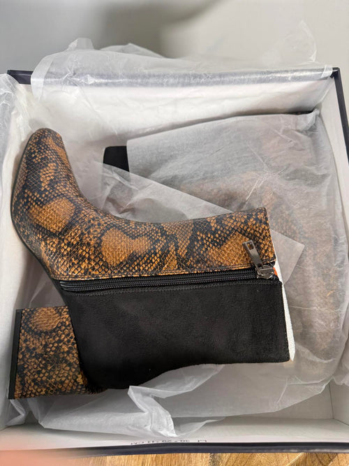 French Connection Toni Boot Brown / Black Snake Print US Size 6 NWB