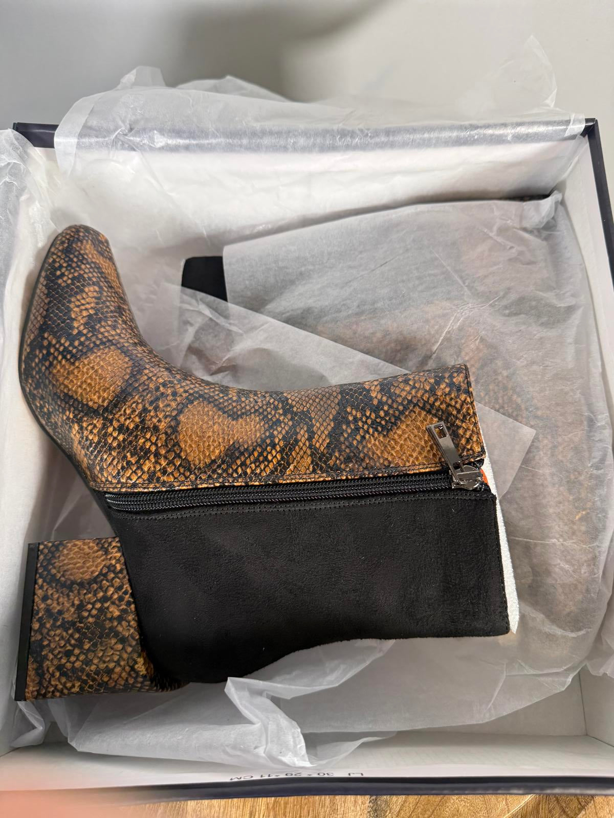 French Connection Toni Boot Brown / Black Snake Print US Size 7.5 NWB